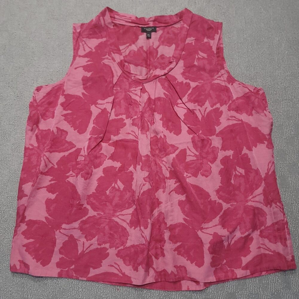 Talbots Pink Butterfly Silk Blend Sleeveless Top Size 18 Pleat Front Scoop Neck - Picture 3 of 8